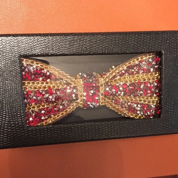 Gold and Red Beaded Bow Tie